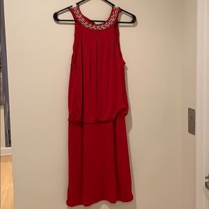 WHBM stunning red dress with jeweled neck